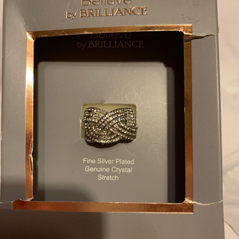 Silver Plated Crystal Stretch Ring